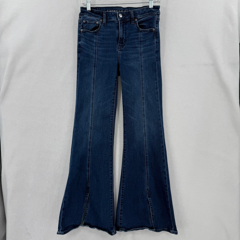 American Eagle Festival Flare Jeans Womens 4 Dark Blue Slit Next Level Stretch